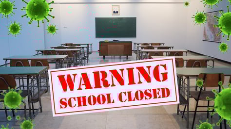 Warning School Closed, empty classroom image